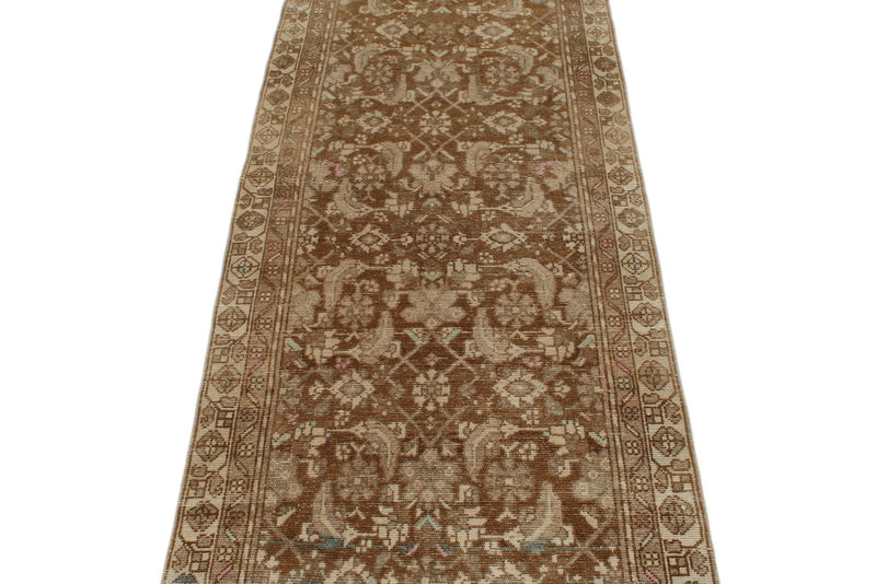 3x9 Light Brown and Beige Turkish Oushak Runner