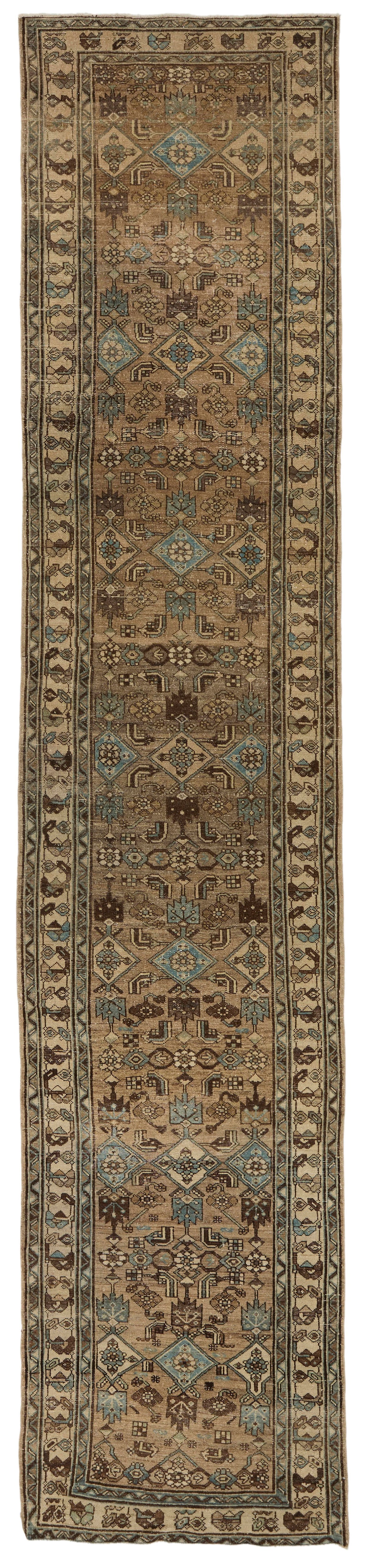 4x17 Light Brown and Beige Turkish Oushak Runner