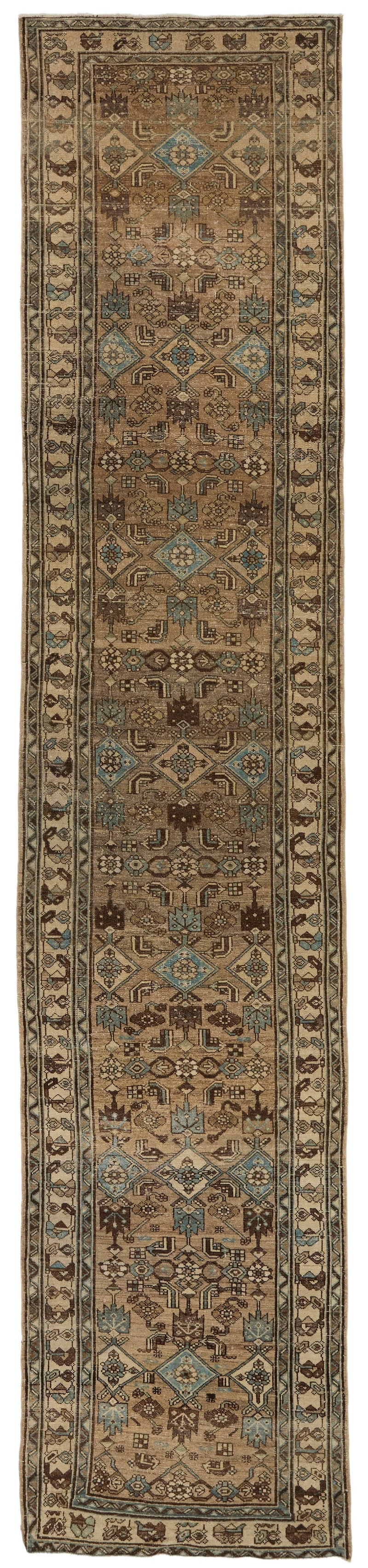 4x17 Light Brown and Beige Turkish Oushak Runner