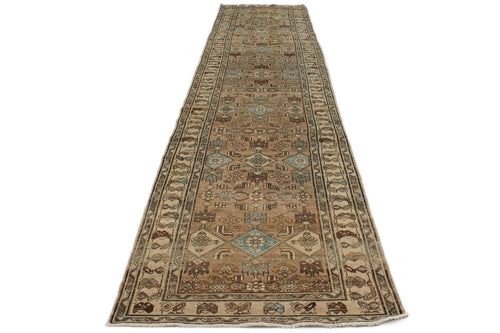 4x17 Light Brown and Beige Turkish Oushak Runner