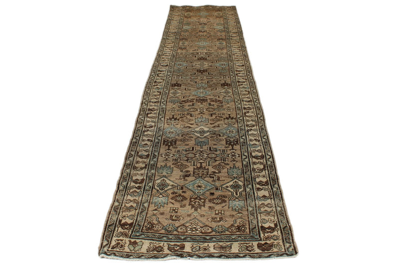 4x17 Light Brown and Beige Turkish Oushak Runner