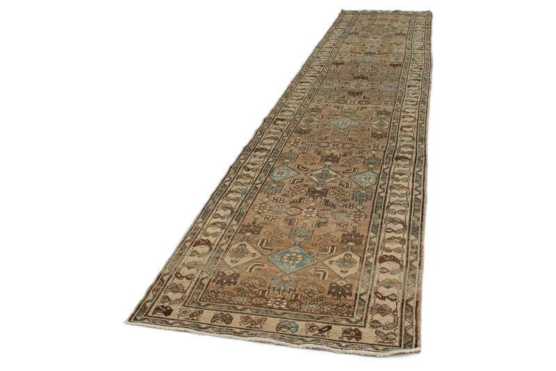 4x17 Light Brown and Beige Turkish Oushak Runner