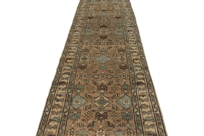 4x17 Light Brown and Beige Turkish Oushak Runner