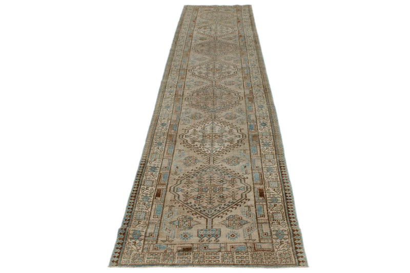 3x13 Light Brown and Multicolor Turkish Oushak Runner