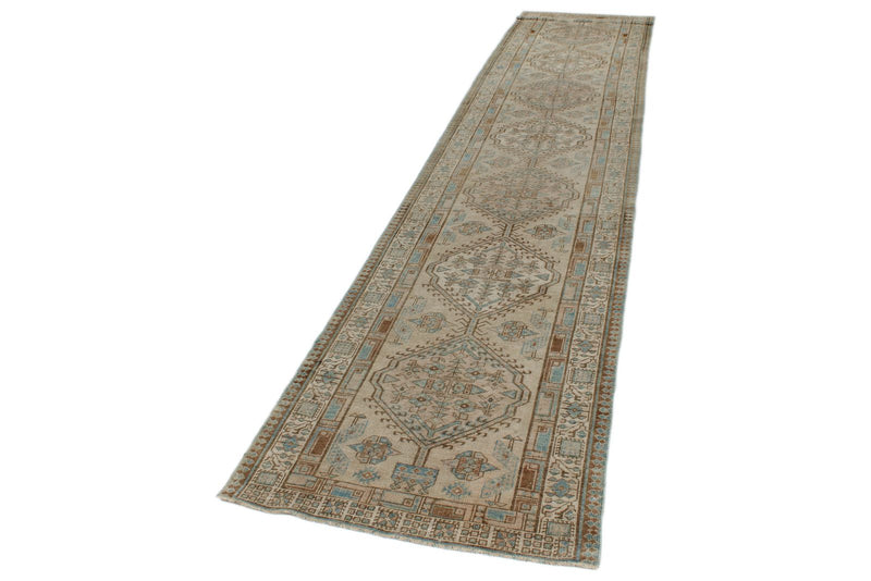 3x13 Light Brown and Multicolor Turkish Oushak Runner