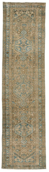 3x12 Light Brown and Light Blue Turkish Oushak Runner