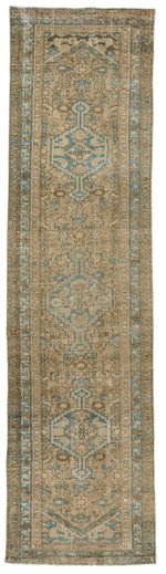 3x12 Light Brown and Light Blue Turkish Oushak Runner