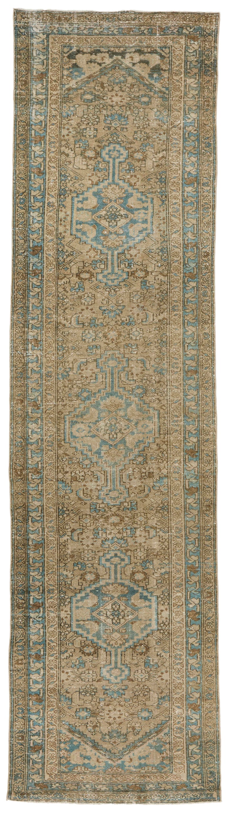 3x12 Light Brown and Light Blue Turkish Oushak Runner