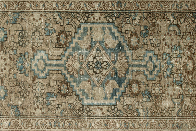 3x12 Light Brown and Light Blue Turkish Oushak Runner