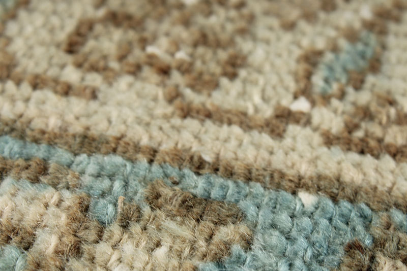 3x12 Light Brown and Light Blue Turkish Oushak Runner