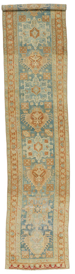 3x15 Blue and Rust Turkish Persian Runner
