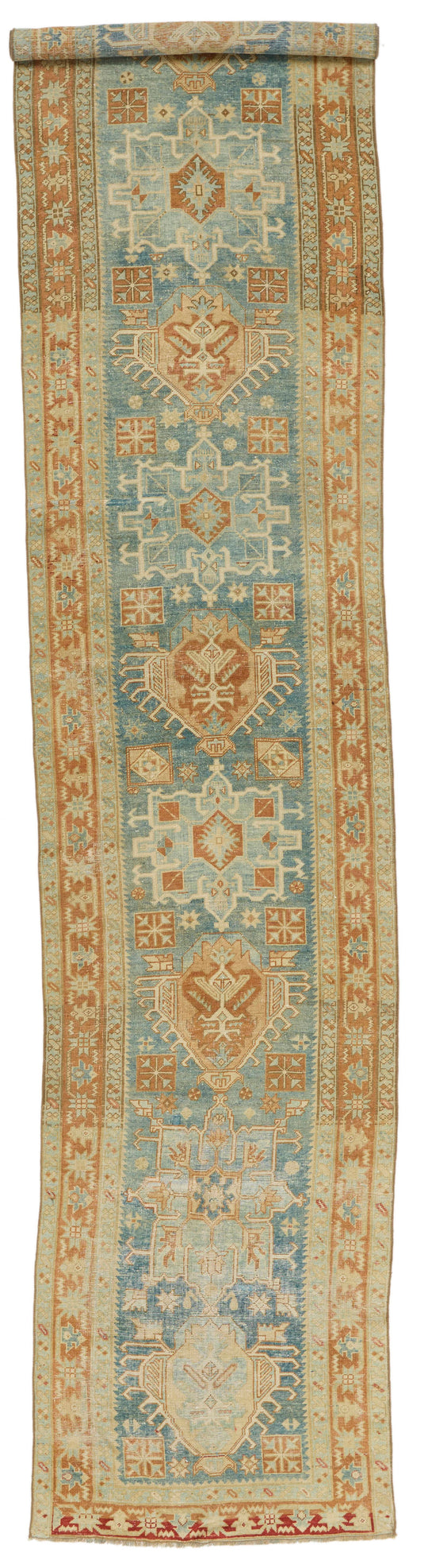 3x15 Blue and Rust Turkish Persian Runner