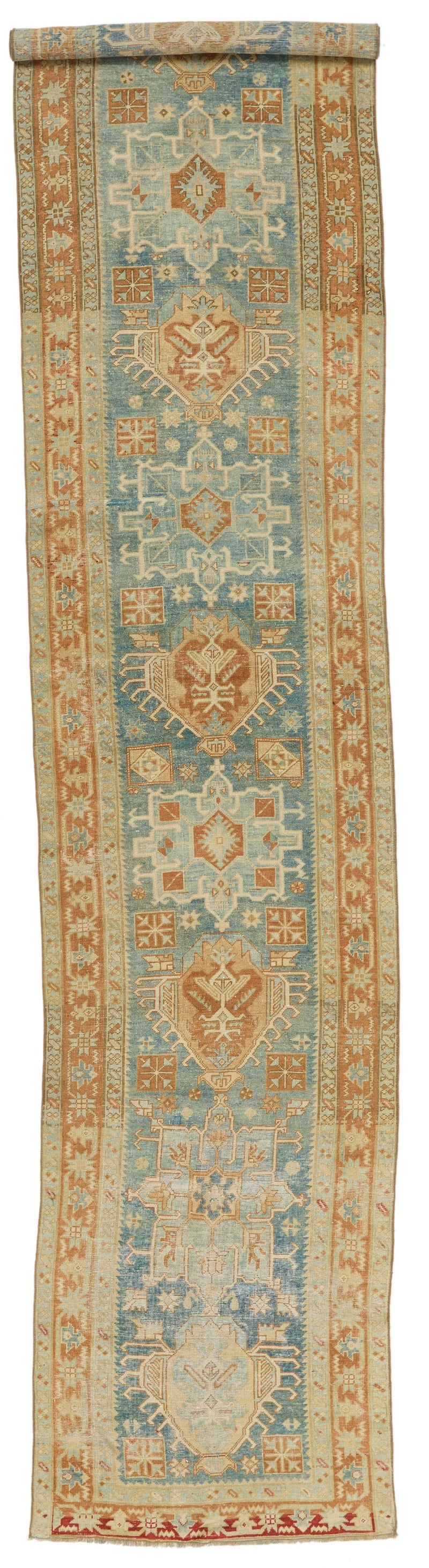 3x15 Blue and Rust Turkish Persian Runner
