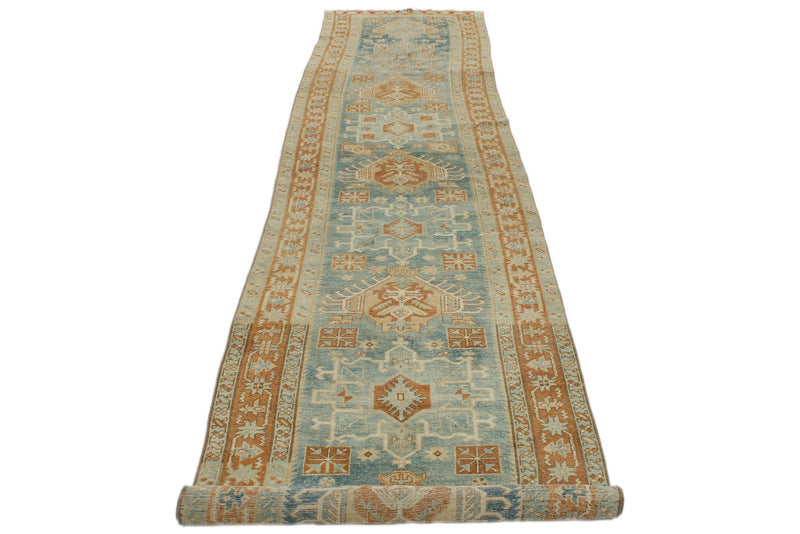 3x15 Blue and Rust Turkish Persian Runner