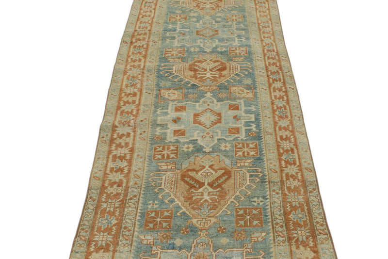 3x15 Blue and Rust Turkish Persian Runner