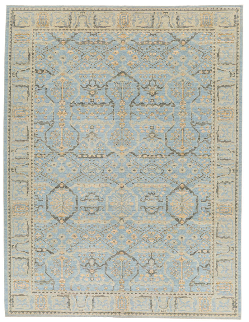 9x12 Light Blue and Beige Turkish Traditional Rug