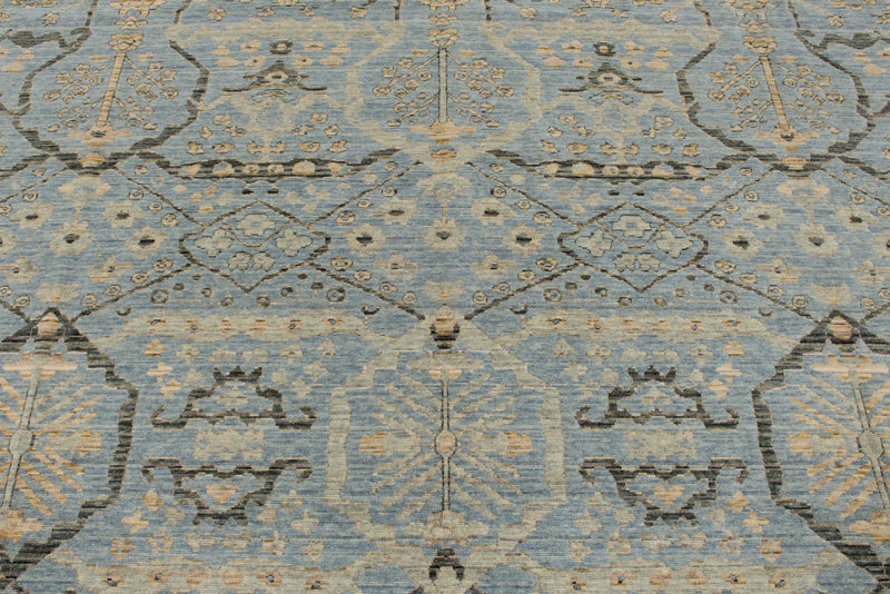 9x12 Light Blue and Beige Turkish Traditional Rug