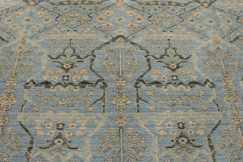 9x12 Light Blue and Beige Turkish Traditional Rug