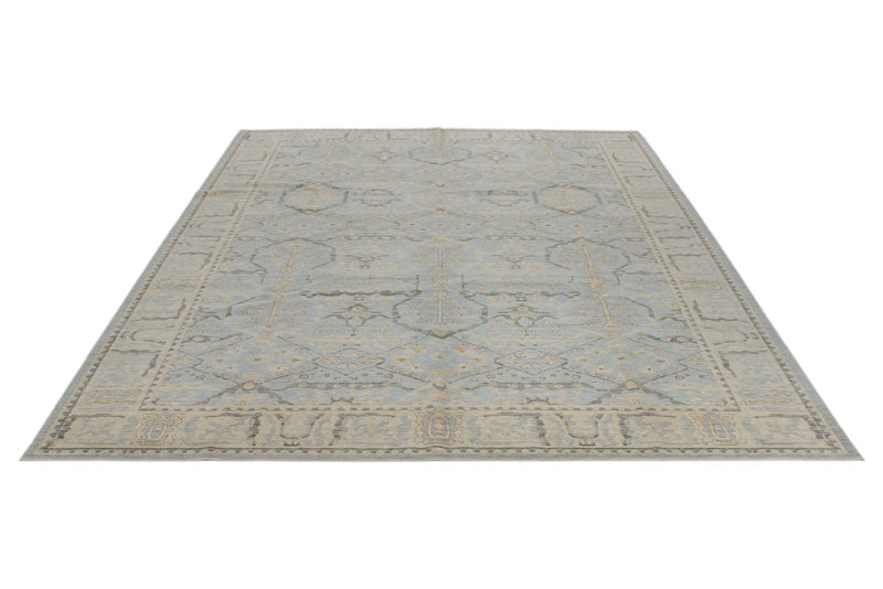 9x12 Light Blue and Beige Turkish Traditional Rug