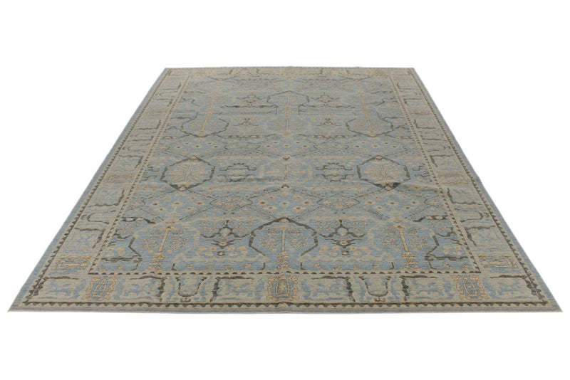 9x12 Light Blue and Beige Turkish Traditional Rug