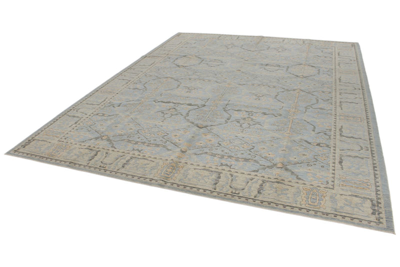 9x12 Light Blue and Beige Turkish Traditional Rug