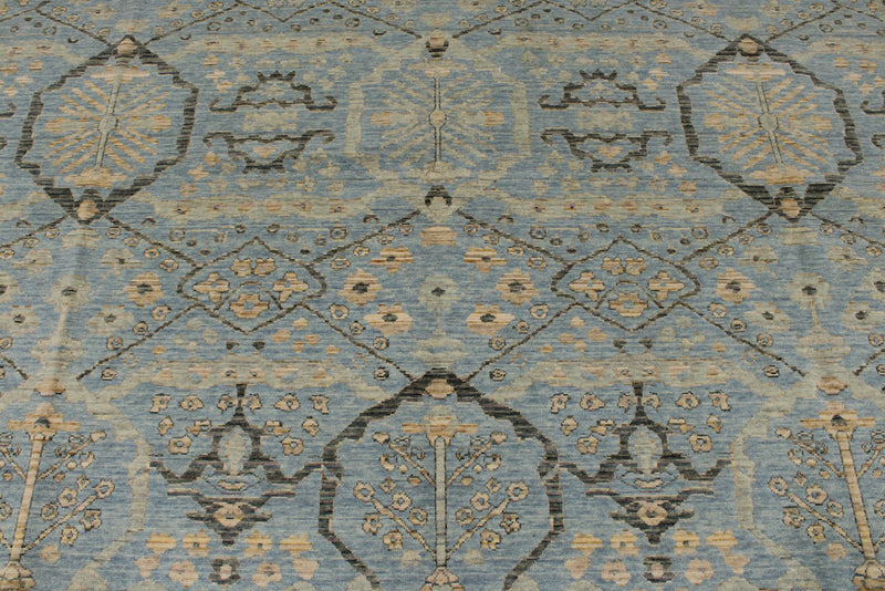 9x12 Light Blue and Beige Turkish Traditional Rug