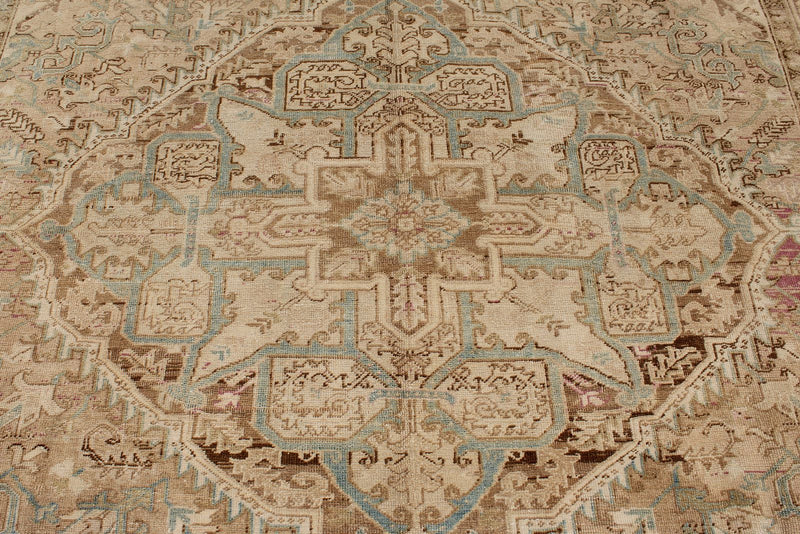 8x11 Ivory and Brown Turkish Oushak Rug