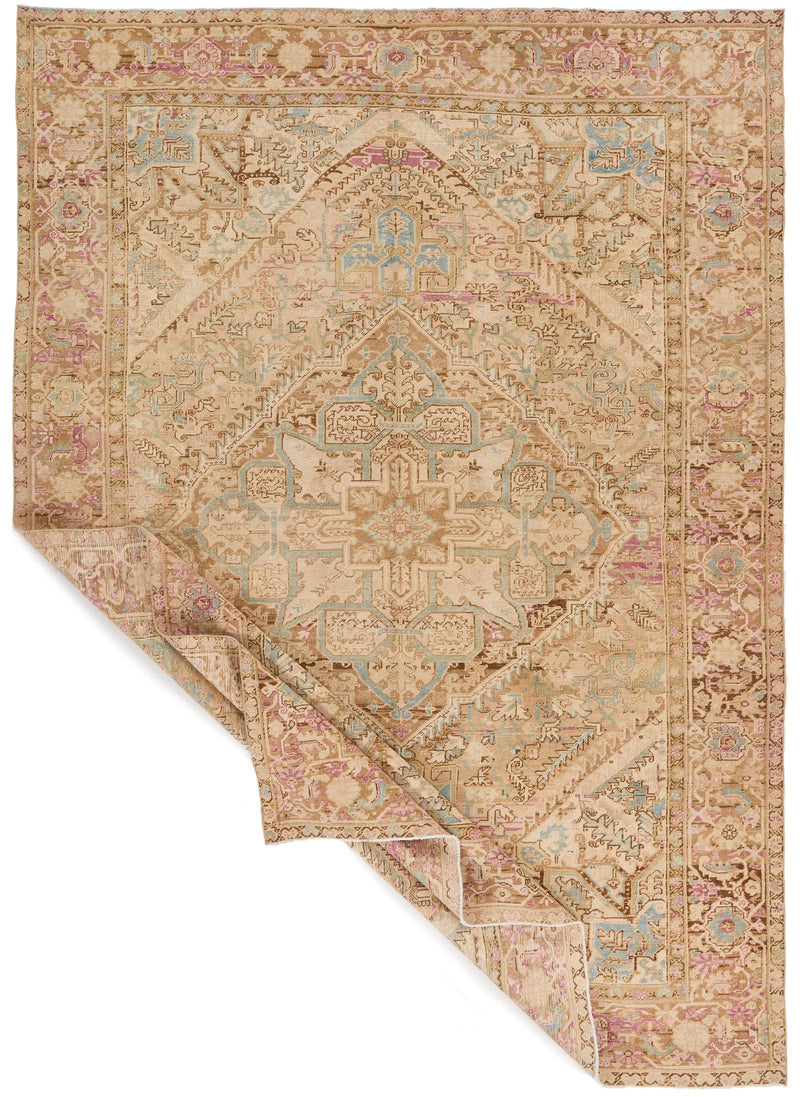 8x11 Ivory and Brown Turkish Oushak Rug