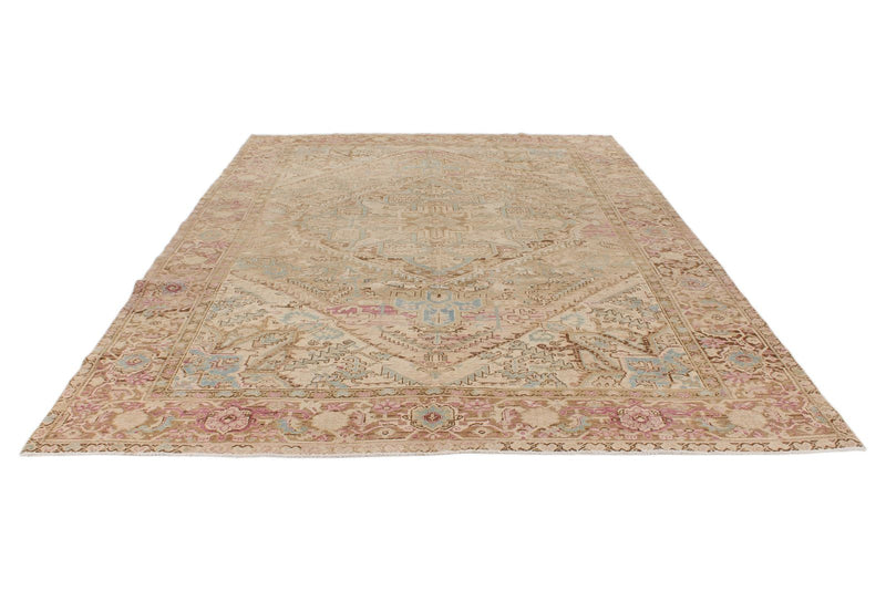 8x11 Ivory and Brown Turkish Oushak Rug