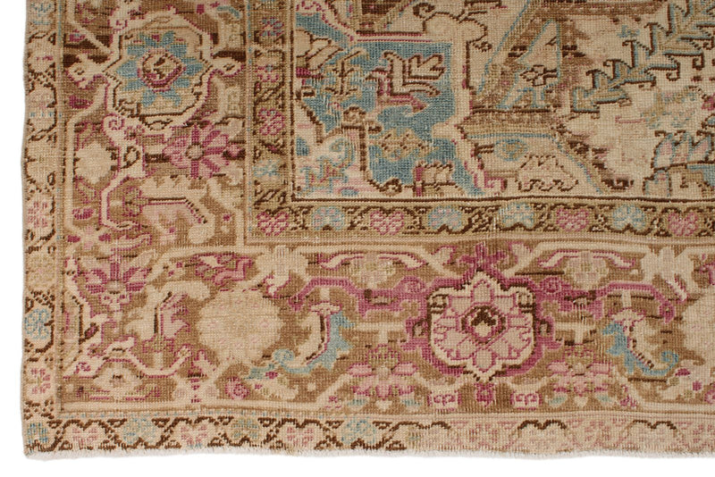 8x11 Ivory and Brown Turkish Oushak Rug