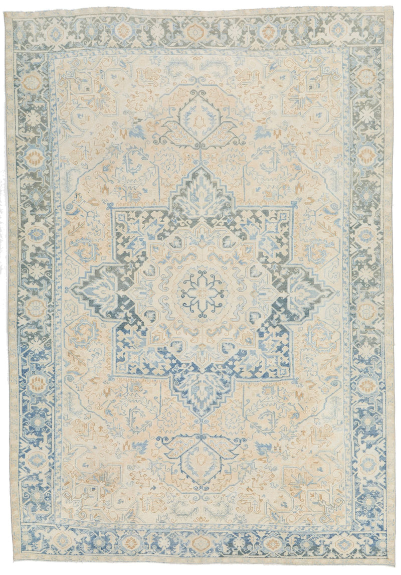 8x11 Beige and Light Blue Turkish Oushak Rug