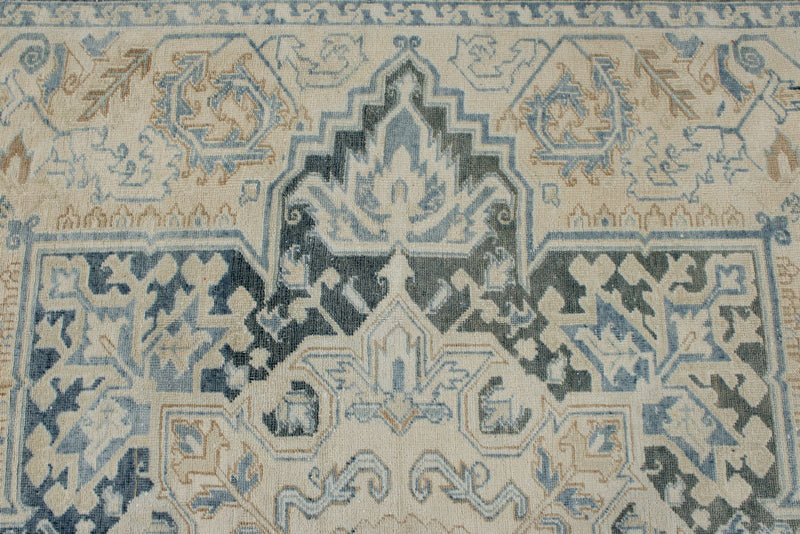 8x11 Beige and Light Blue Turkish Oushak Rug