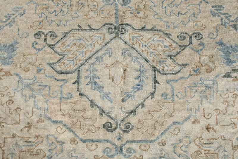 8x11 Beige and Light Blue Turkish Oushak Rug