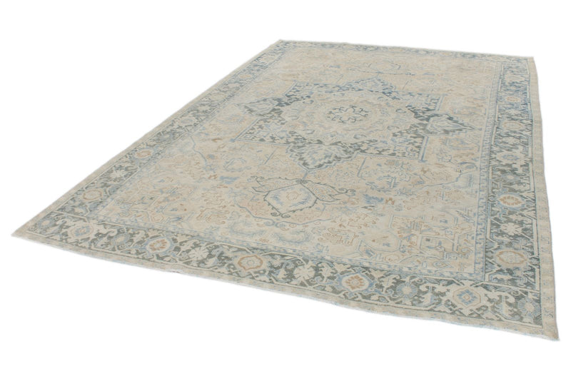 8x11 Beige and Light Blue Turkish Oushak Rug