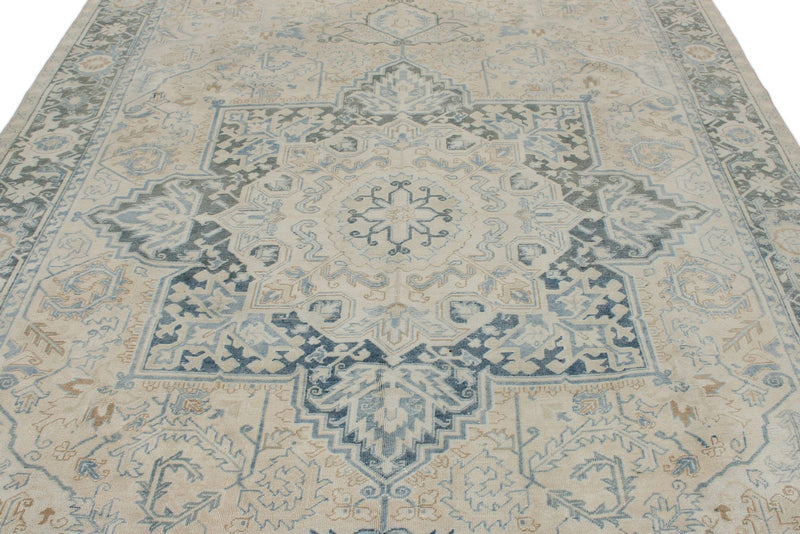 8x11 Beige and Light Blue Turkish Oushak Rug