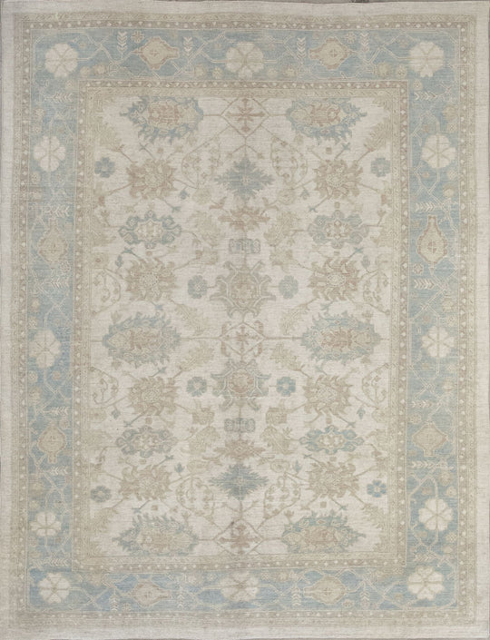 8x10 Beige and Light Blue Turkish Oushak Rug