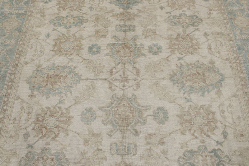 8x10 Beige and Light Blue Turkish Oushak Rug