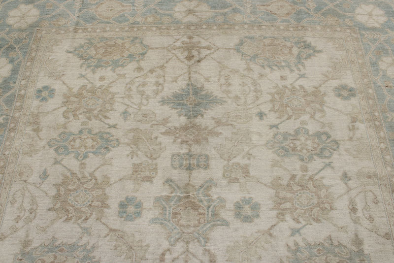 8x10 Beige and Light Blue Turkish Oushak Rug