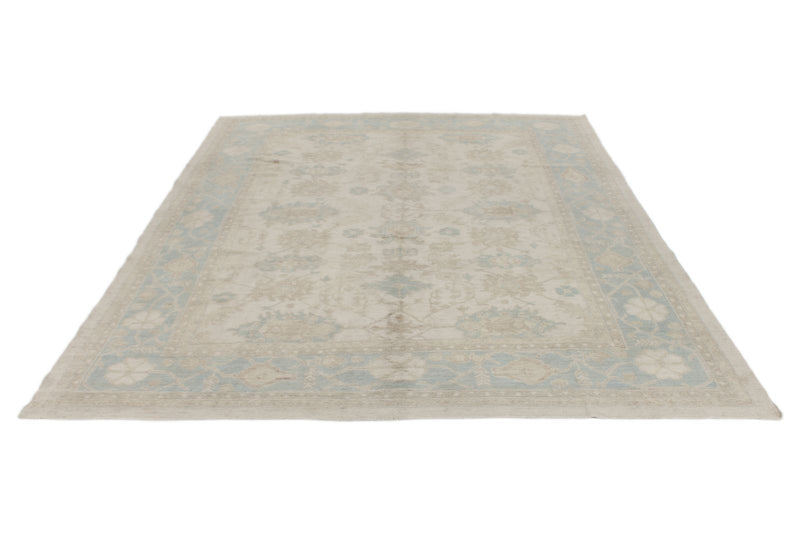 8x10 Beige and Light Blue Turkish Oushak Rug