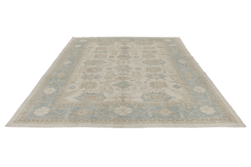 8x10 Beige and Light Blue Turkish Oushak Rug