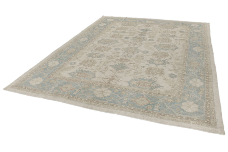 8x10 Beige and Light Blue Turkish Oushak Rug