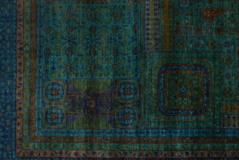 9x12 Turquoıse and Blue Turkish Tribal Rug