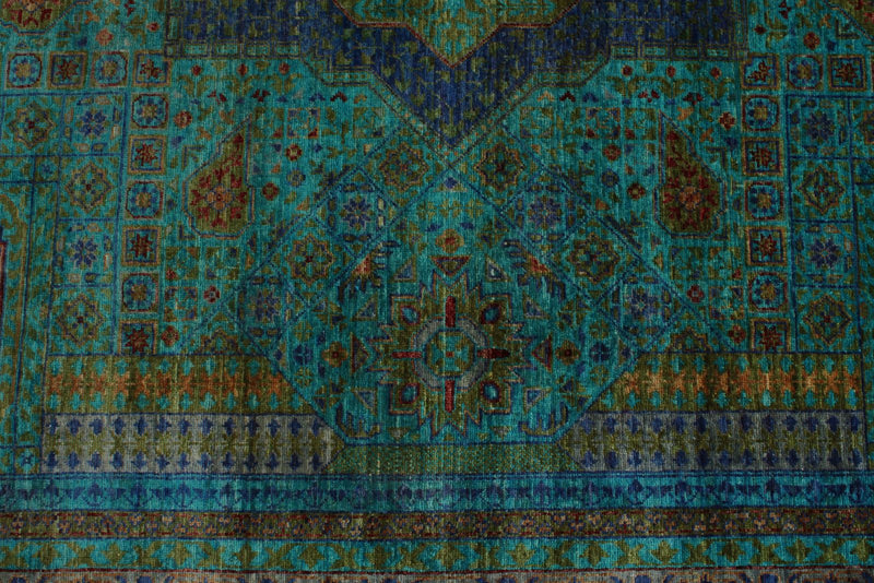 9x12 Turquoıse and Blue Turkish Tribal Rug