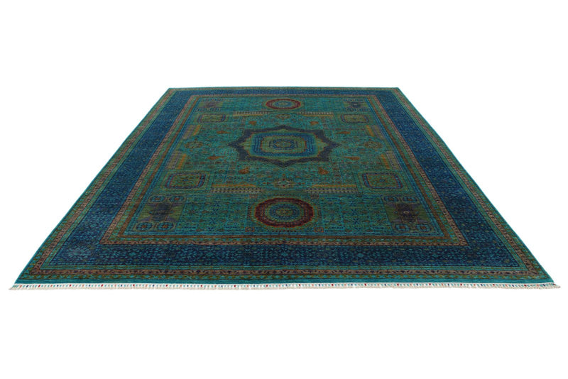 9x12 Turquoıse and Blue Turkish Tribal Rug