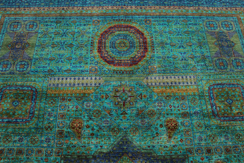 9x12 Turquoıse and Blue Turkish Tribal Rug