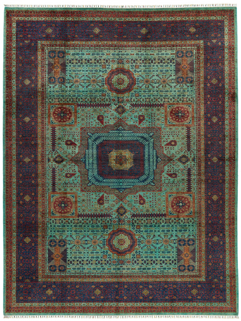 10x13 Turquoıse and Navy Turkish Tribal Rug