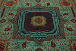 10x13 Turquoıse and Navy Turkish Tribal Rug