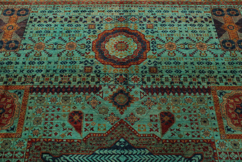 10x13 Turquoıse and Navy Turkish Tribal Rug