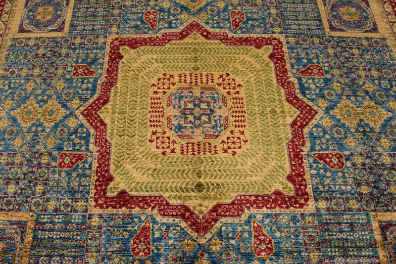 8x11 Light Blue and Red Turkish Tribal Rug