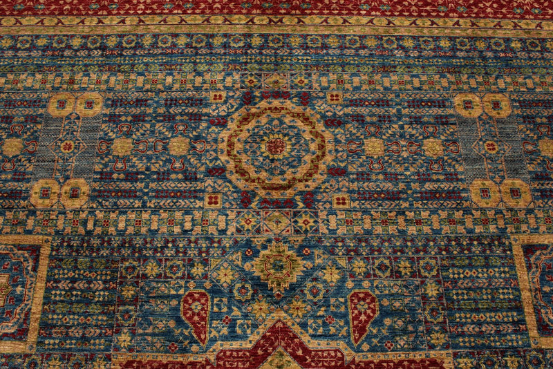 8x11 Light Blue and Red Turkish Tribal Rug